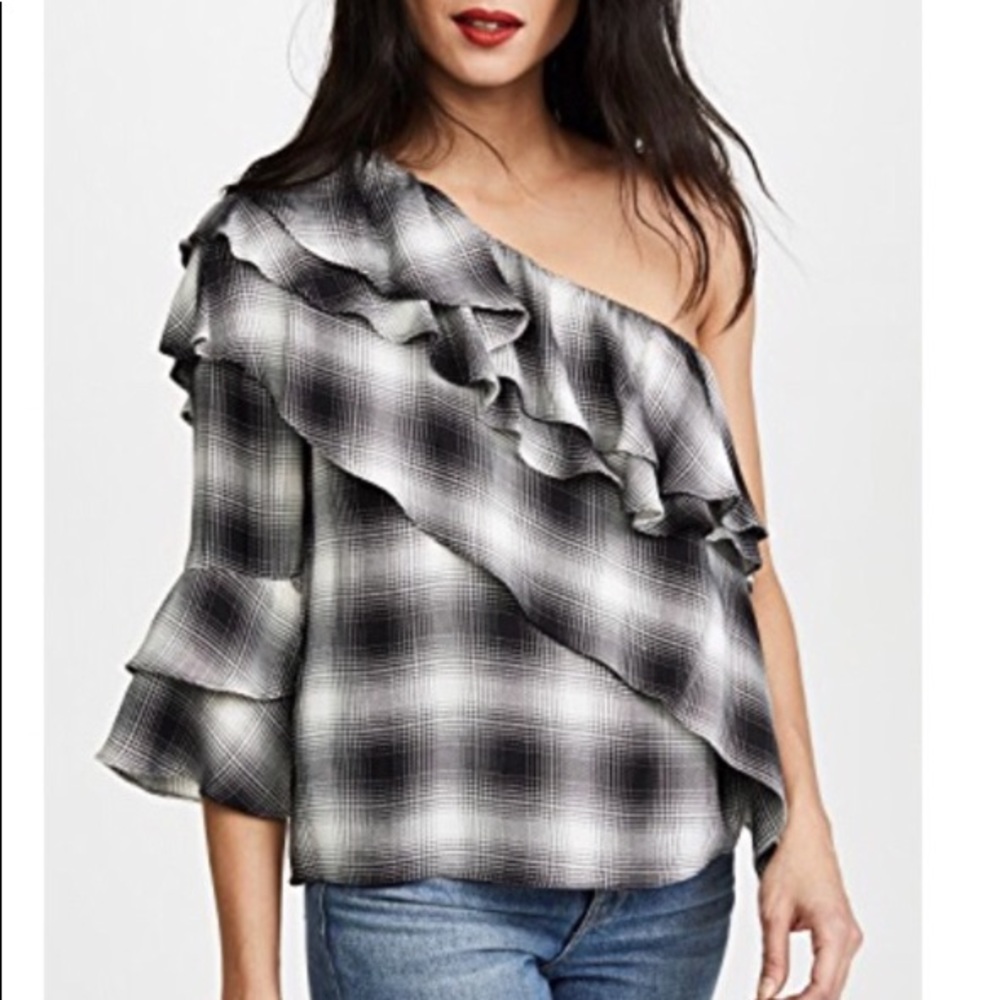 Alice + Olivia Off One Shoulder Patterned Top